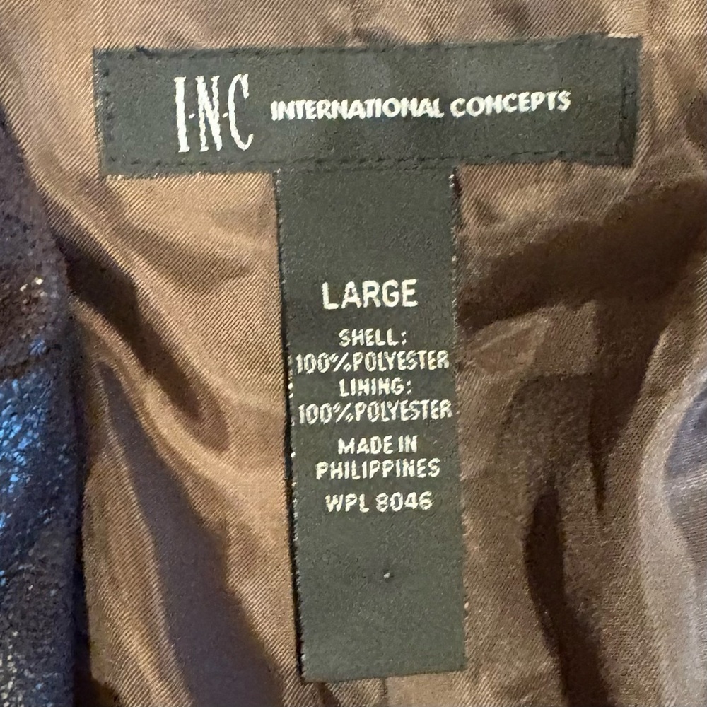 INC Women's Faux Leather Jacket L Ruffled Front Brown Short Coat Size Large - Picture 8 of 8